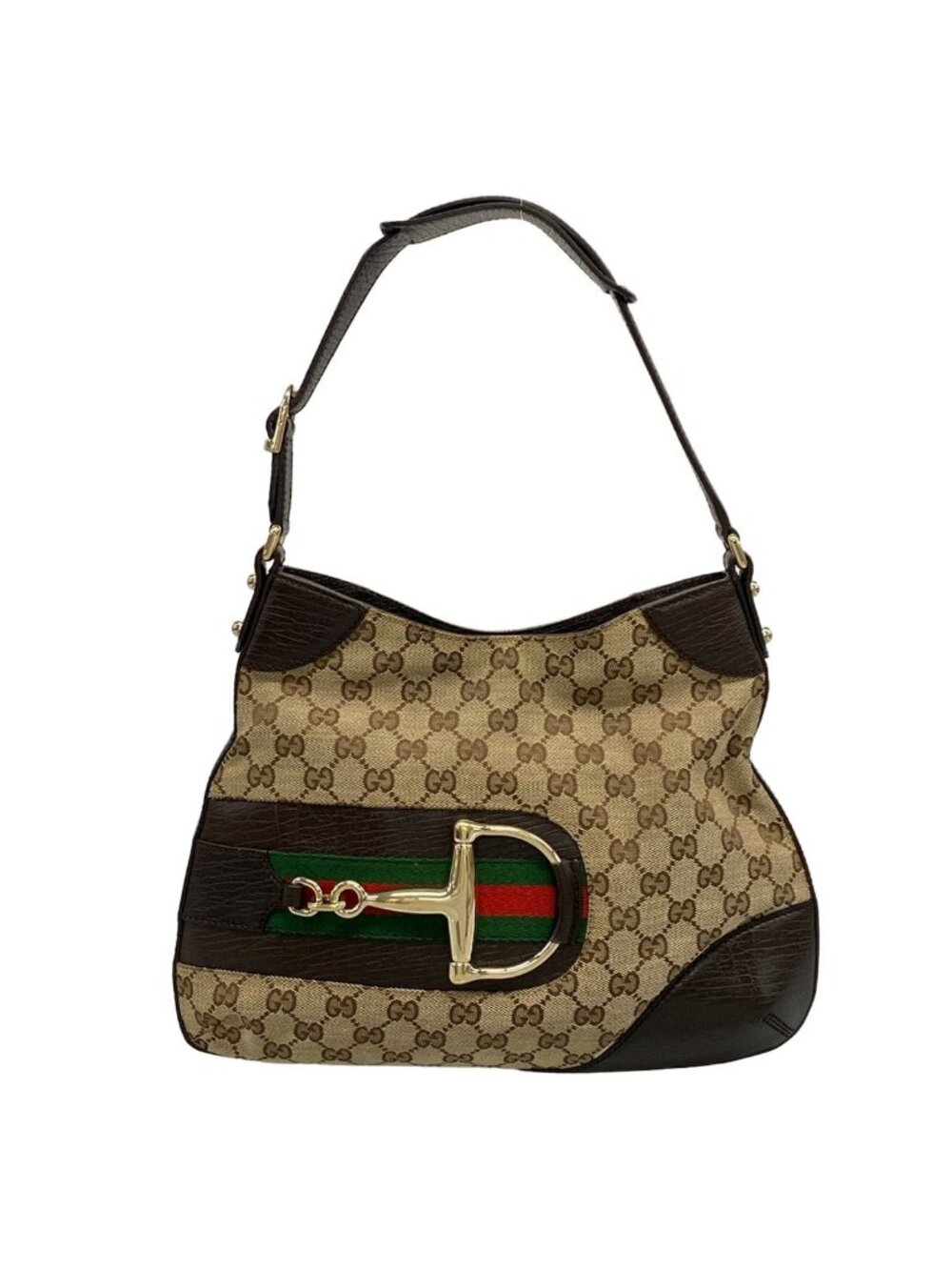Gucci Shoulder Bag Icon Bit Beige Dark Brown Leather